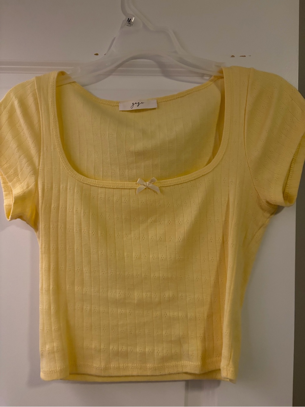 gaze Pastel Yellow Scoop Neck Crop Top with Bow